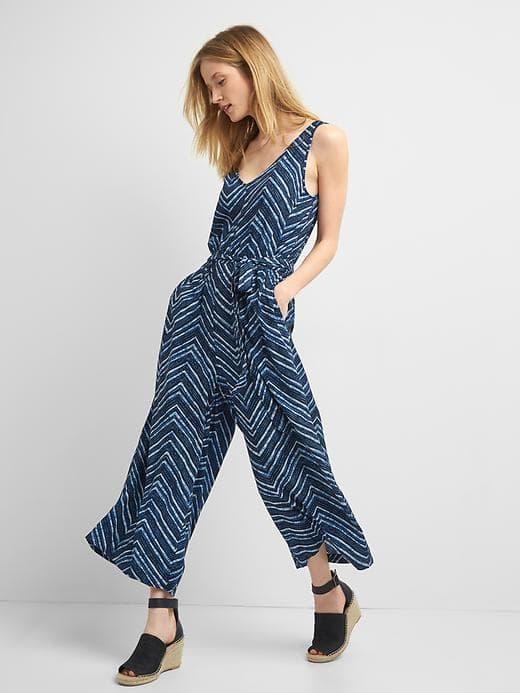 Gap Women Tie Waist Culotte Jumpsuit - Blue