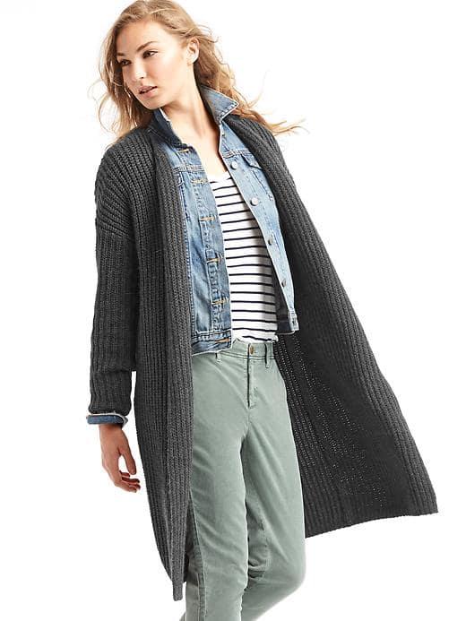 Gap Women Long Ribbed Cardigan - Charcoal Heather