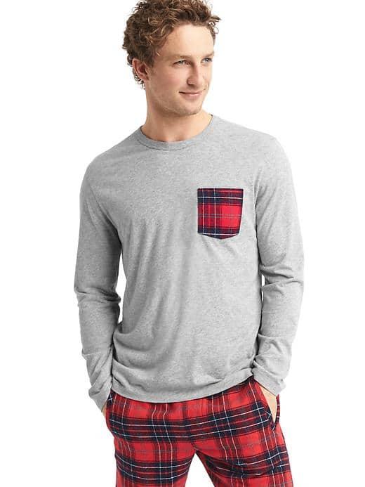 Gap Men + Pendleton Long Sleeve Pocket Tee - Light Heather Grey