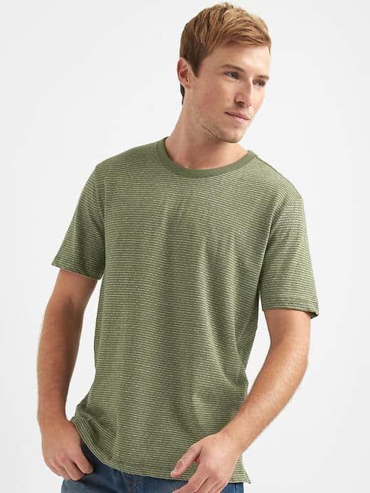 Gap Men Linen Cotton Stripe Crewneck Tee - Green Stripe
