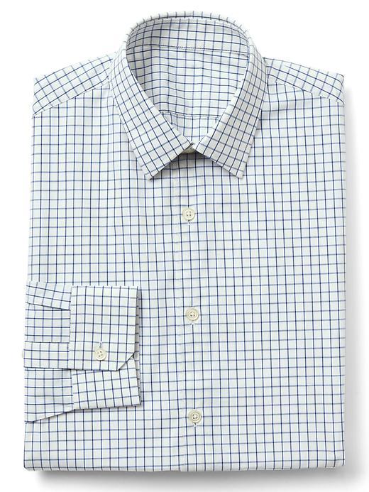Gap Women Stretch Poplin Windowpane Standard Fit Shirt - Blue Edge
