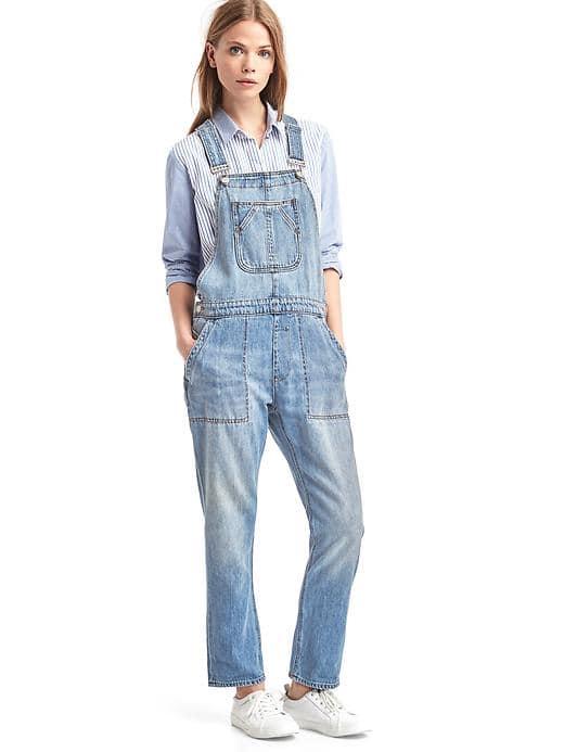 Gap Women Slouchy Crop Denim Overalls - Medium Indigo