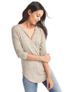 Gap Metallic Trim Henley - Taupe Heather