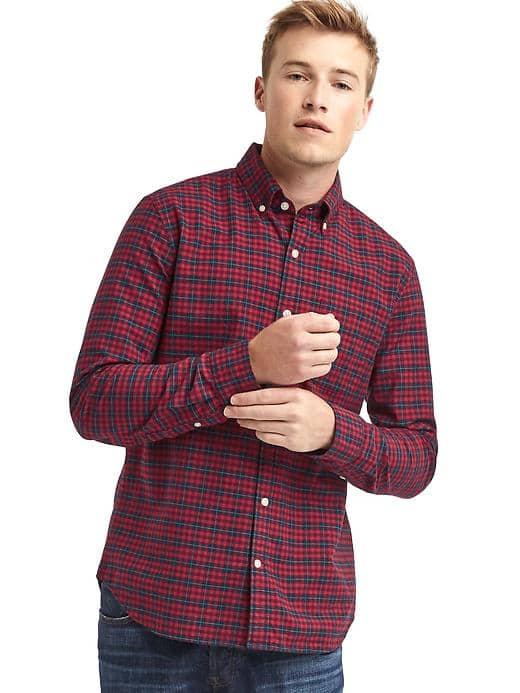 Gap Men Oxford Tartan Slim Fit Shirt - Lasalle Red