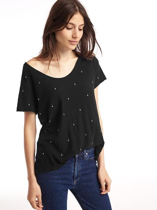 Gap Women Stud Scoop Neck Tee - True Black