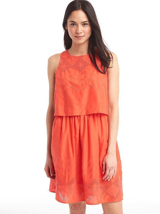 Gap Women Layered Embroidery Sleeveless Dress - New Coral
