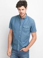 Gap Men Garment Dye Short Sleeve Shirt - Comet Blue