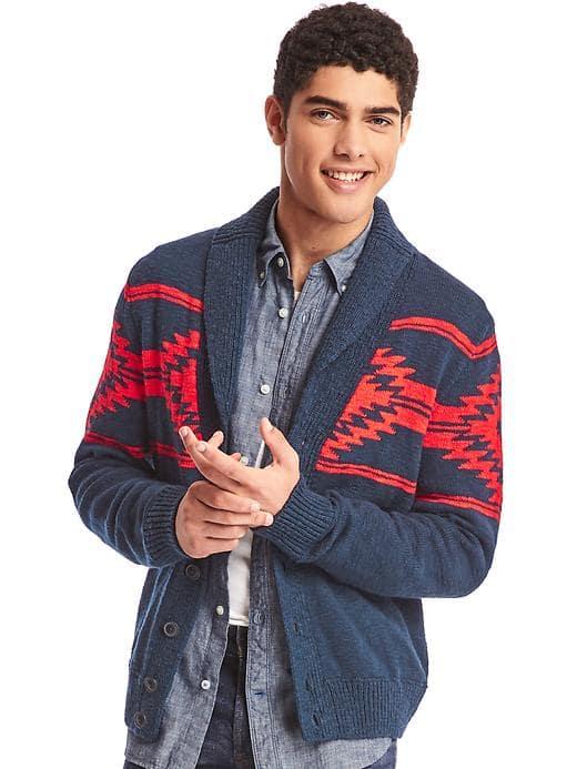 Gap Men Southwestern Shawl Collar Cardigan - Navy/red