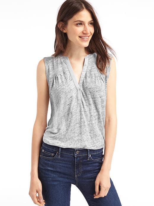 Gap Women Linen Split Neck Tank - Heather Grey