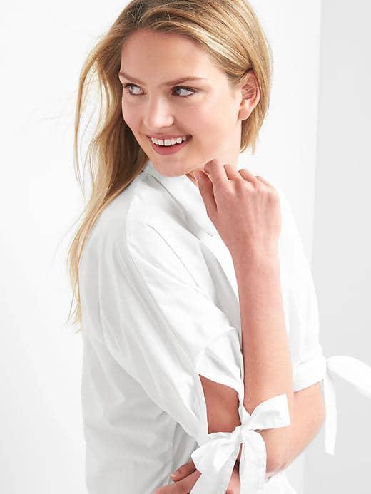 Gap Women Short Sleeve Tie Shirt - Optic White