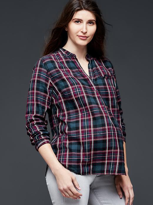 Gap Women Collarless Plaid Popover - Navy Plaid