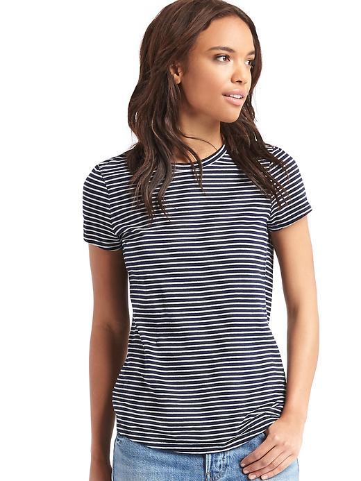Gap Vintage Wash Small Stripe Crewneck Tee - Navy Stripe