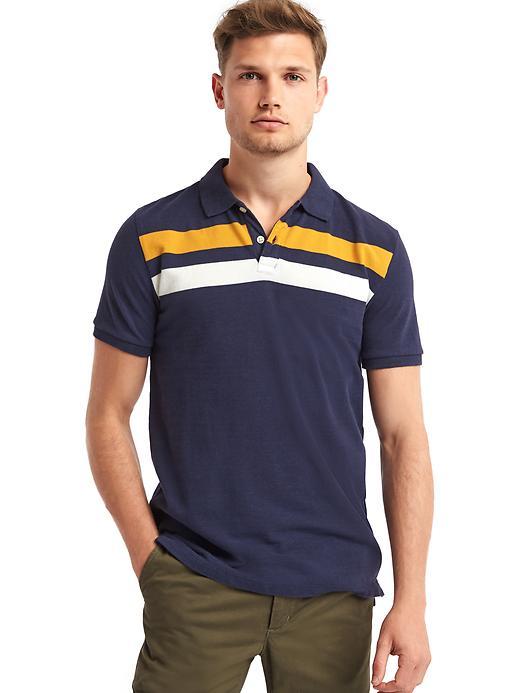 Gap Men Double Stripe Pique Polo - Dark Night