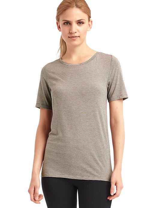 Gap Women Pure Body Modal Short Sleeve Tee - Pencil Strp Brown Hthr