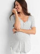 Gap Women Short Sleeve V Neck Vintage Wash Tee - Gray Stripe