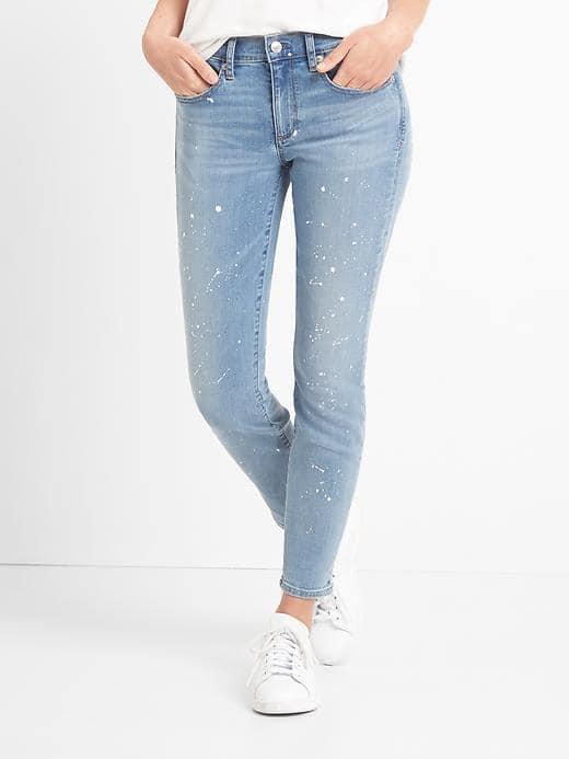 Gap Women Paint Splatter True Skinny Ankle Jeans - Medium Indigo