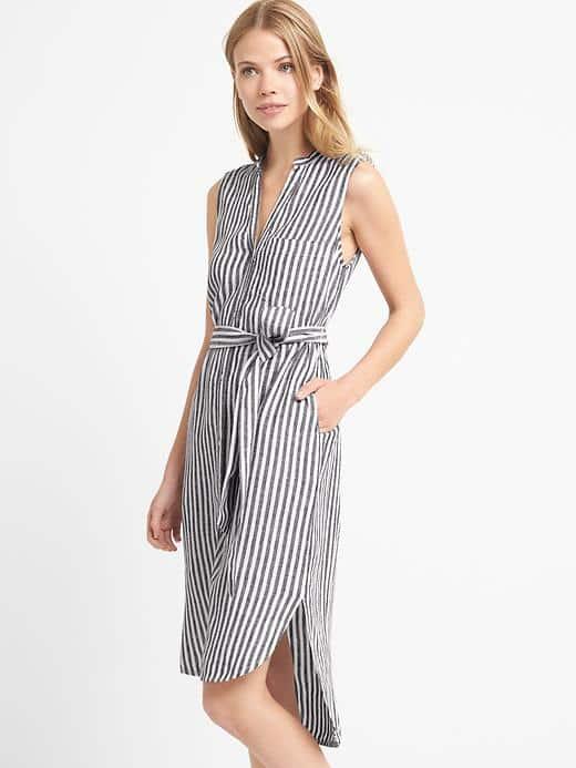 Gap Women Linen Sleeveless Stripe Shirtdress - White Stripe