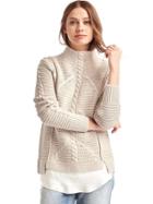 Gap Women Mix Knit Mockneck Sweater - Sand