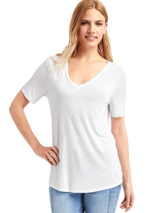 Gap Women Shirred V Neck Tee - White