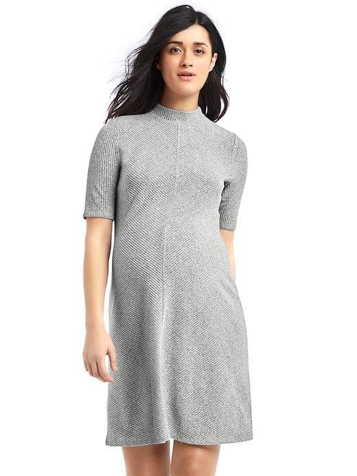 Gap Women Rib Knit Mockneck Dress - Light Grey Marle