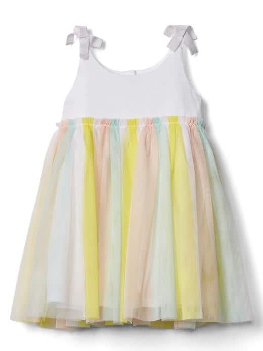 Gap Pastel Stripe Tulle Dress - Optic White