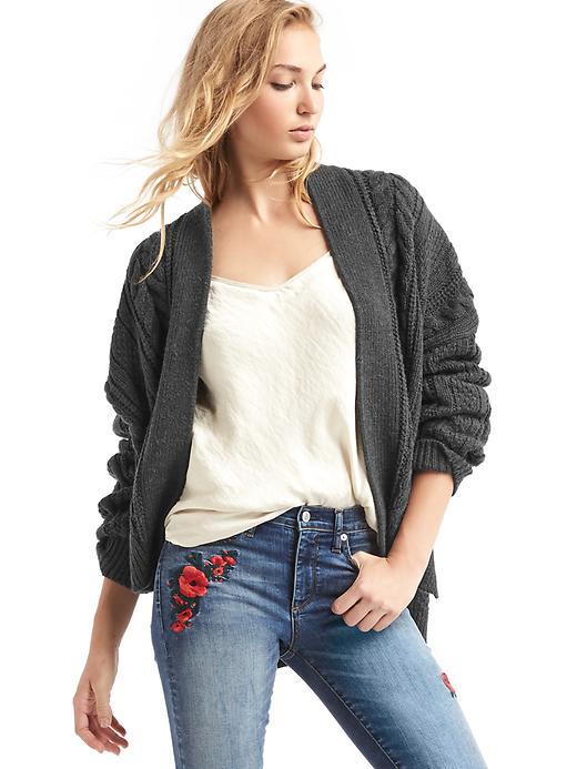 Gap Women Cable Knit Hi Lo Cardigan - Charcoal Heather