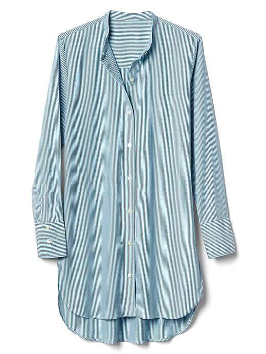 Gap Women Railroad Stripe Band Collar Tunic - Blue Mini Stripe