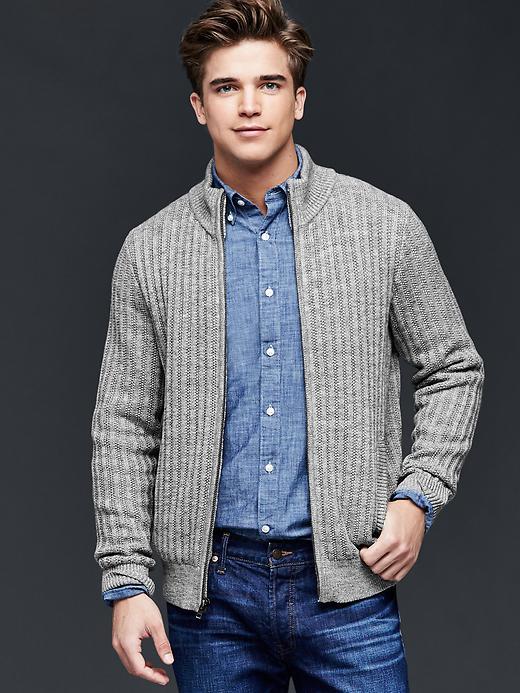 Gap Men Ribbed Mockneck Cardigan - Oxide Grey