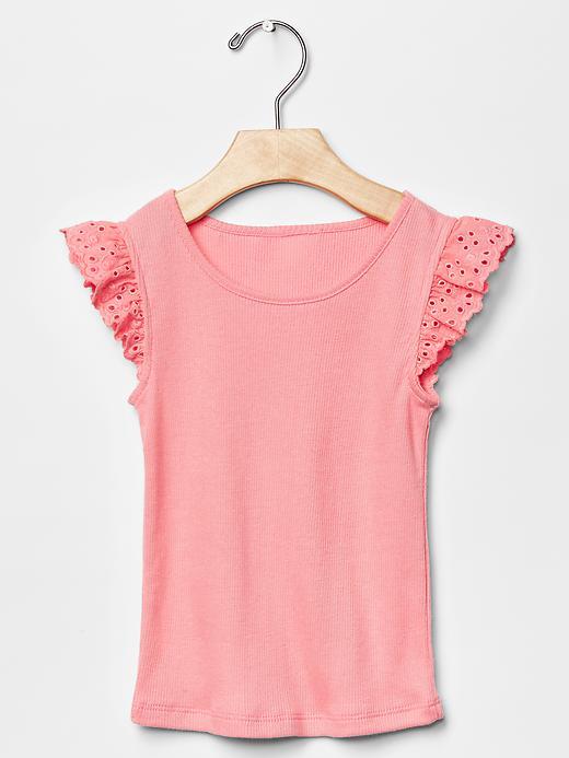 Gap Eyelet Lace Flutter Tee - Coral Frost
