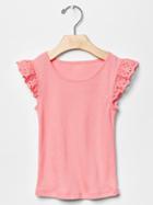 Gap Eyelet Lace Flutter Tee - Coral Frost