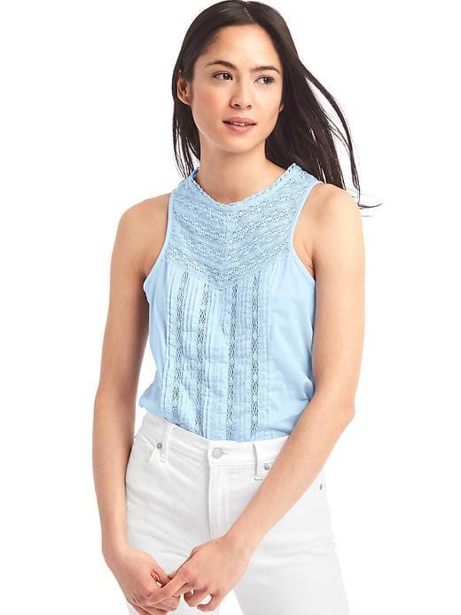 Gap Women Crochet Pintuck Tank - Cerulean Blue