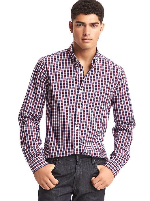 Gap Men True Wash Micro Windowpane Slim Fit Shirt - Pinot Noir
