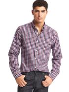 Gap Men True Wash Micro Windowpane Slim Fit Shirt - Pinot Noir