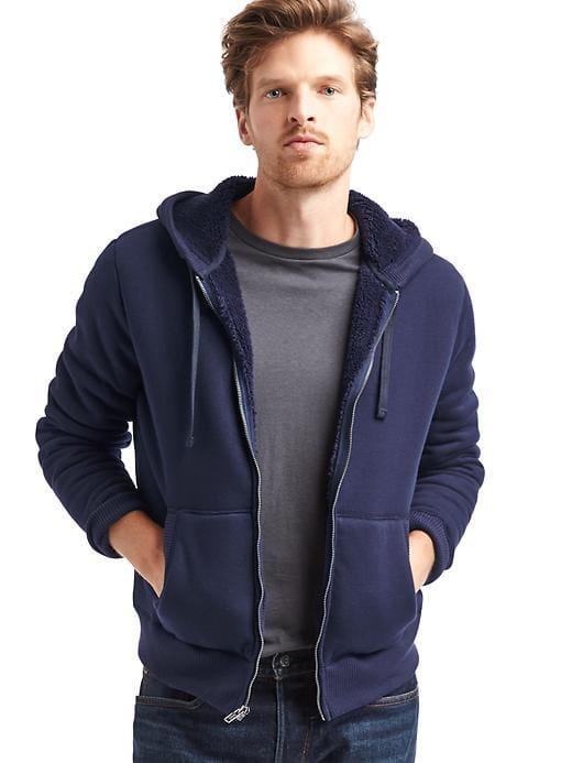 Gap Men Sherpa Lined Zip Hoodie - Dark Night