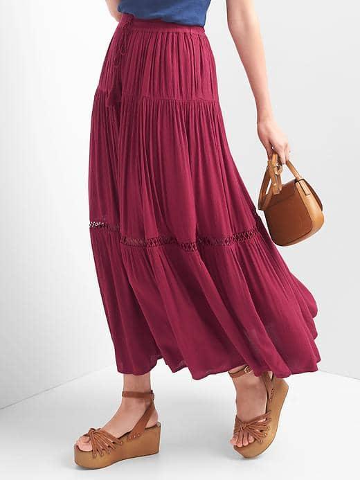 Gap Women Tiered Maxi Skirt - Kidney Bean