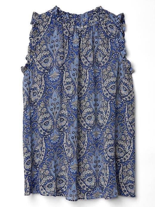 Gap Women Print Ruffle Blouse - Light Blue/navy