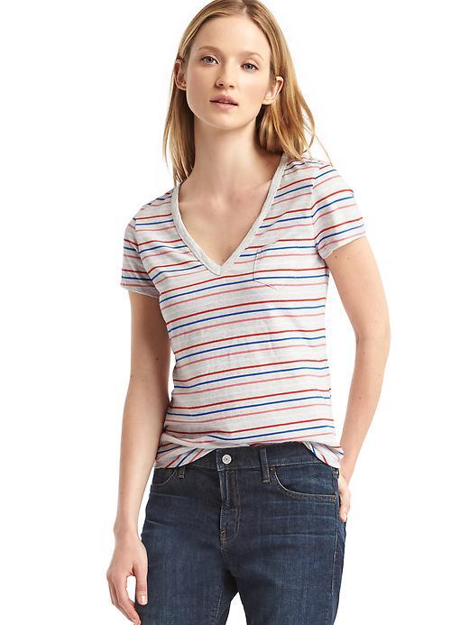 Gap Women Vintage Wash Multi Stripe V Neck Tee - Blue Stripe