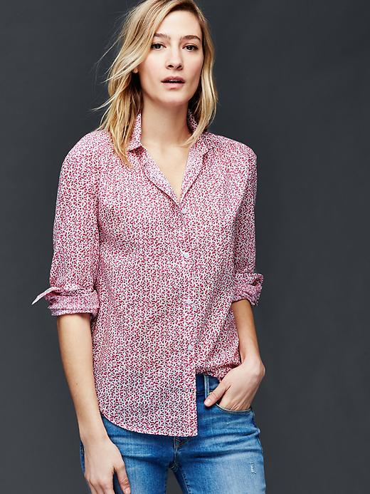 Gap Women Shirred Print Shirt - Pink Print