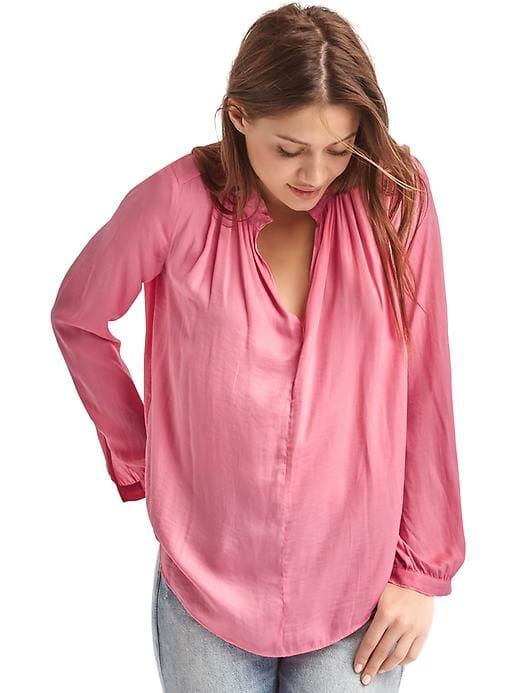 Gap Women Silky Split Neck Blouse - Coral Frost