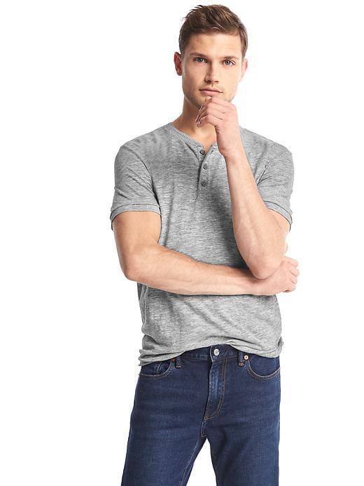 Gap Men Slub Short Sleeve Henley - New Heather Grey