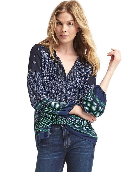 Gap Women Mix Print Pintuck Top - Green Print
