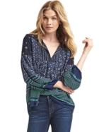 Gap Women Mix Print Pintuck Top - Green Print