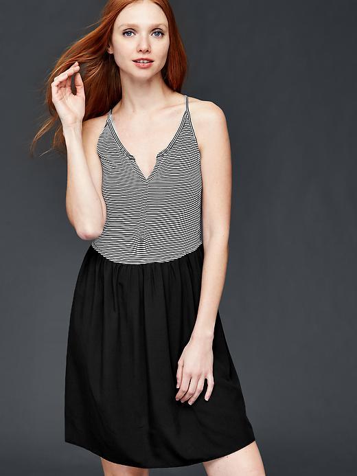 Gap Women Mix Media Stripe Tank Dress - Black Stripe