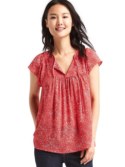 Gap Women Seersucker Flutter Sleeve Blouse - Pink Print