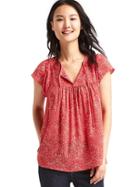 Gap Women Seersucker Flutter Sleeve Blouse - Pink Print