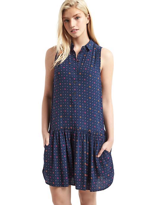 Gap Women Print Drop Waist Dress - Navy Print