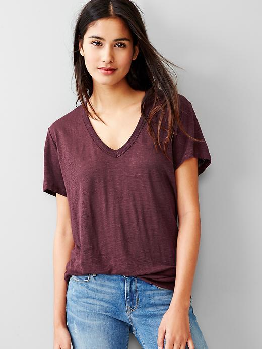 Gap V Neck Linen Tee - Red Mahogany