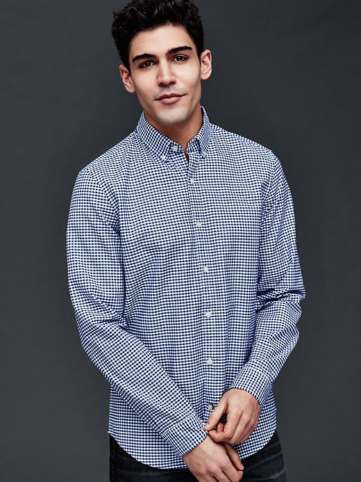 Gap Men Oxford Micro Gingham Slim Fit Shirt - Comet Blue