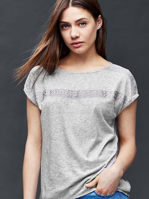 Gap Cap Sleeve Embroidered Top - Heather Grey