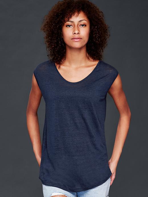 Gap Women Linen Cap Sleeve Tee - True Indigo